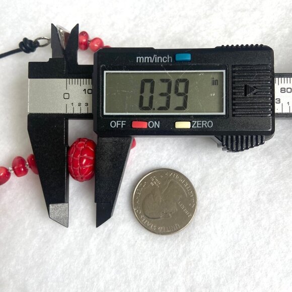 Signed Peyote Bird Sterling Silver 925 Beaded Red Red Coral Necklace 17" - 19" - Picture 16 of 16